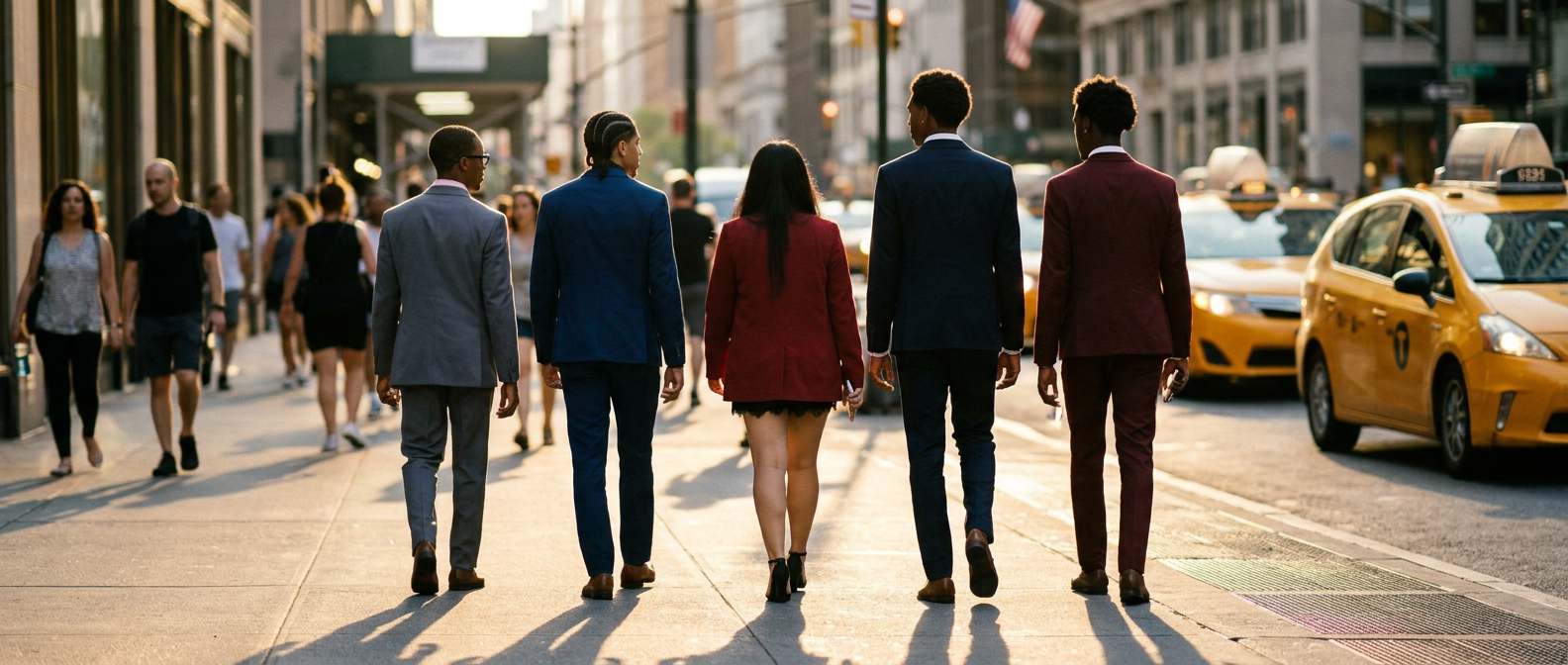 The 917 Collective team walking down a New York sidewalk at the end of a campaign day