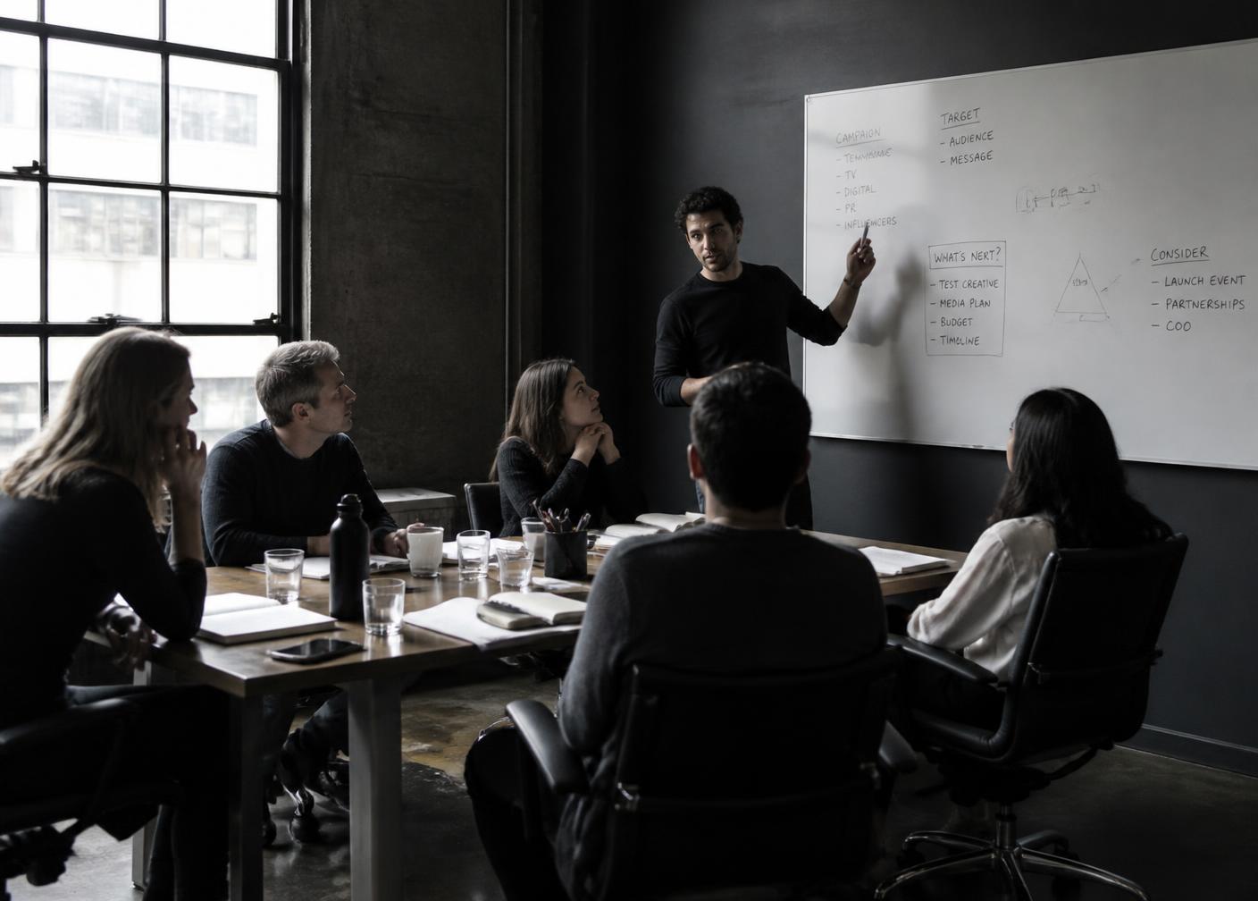 A 917 Collective team briefing before a campaign in a New York office